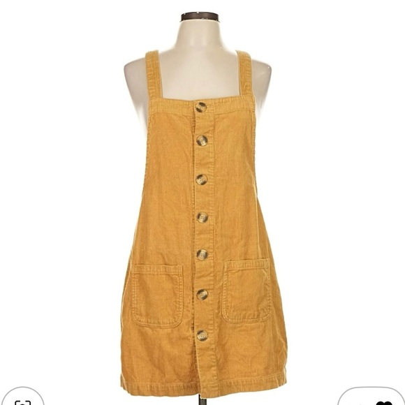 Blue Spice mustard yellow corduroy skirtall pinafore overall dress -L - Picture 1 of 4